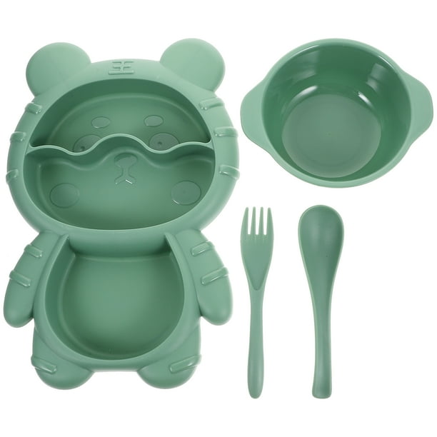 1 Juego de plato dividido de comida bonita, plato de comida para bebé, plato de cena para niños pequeños, plato de comida con tenedor y cuchara