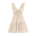 thumbnail image 4 of PRINxy Women's V Neck Loose Tiered Ruffle Short Dress Petal Sleeve Cotton Linen Casual Dress for Summer Beach Vacation Daily Errands Beige M, 4 of 7