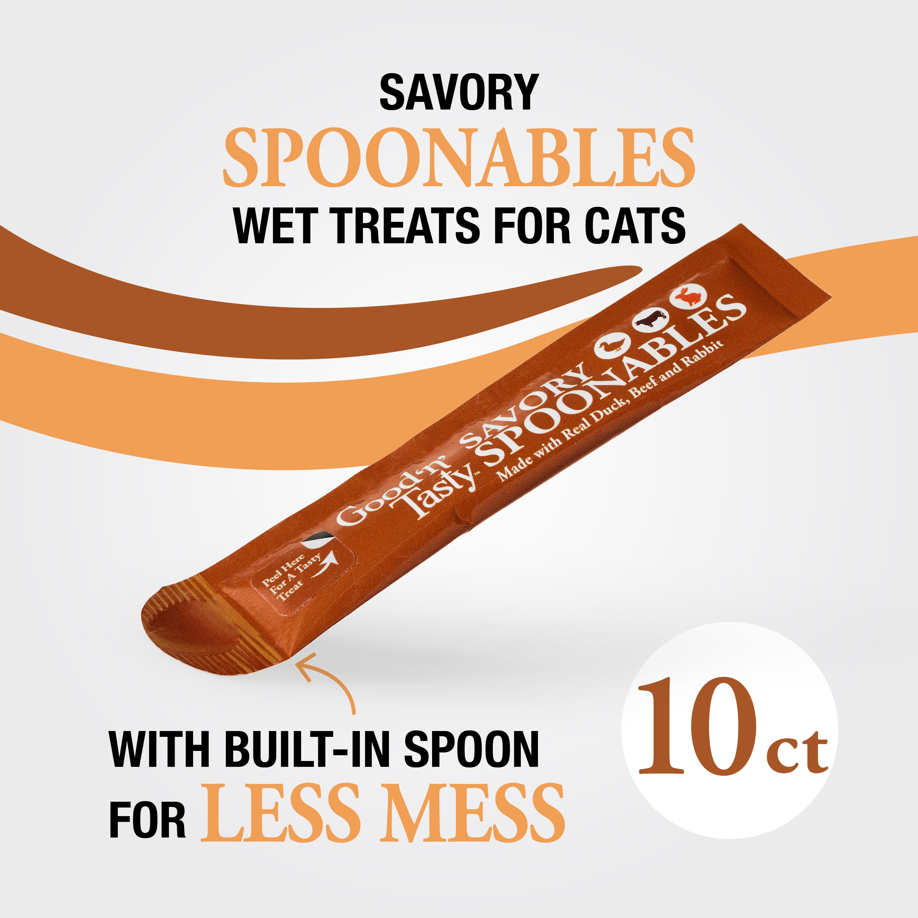 Good 'n' Tasty Savory Spoonables Lickable Wet Treats for Cats, with Duck, Beef and Rabbit, 10 Count