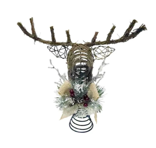 Rattan Deer Head Tree Topper Christmas Decoration Rustic Cabin Theme