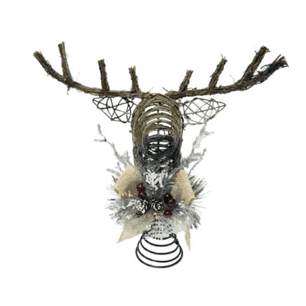 Rattan Deer Head Tree Topper Christmas Decoration Rustic Cabin Theme