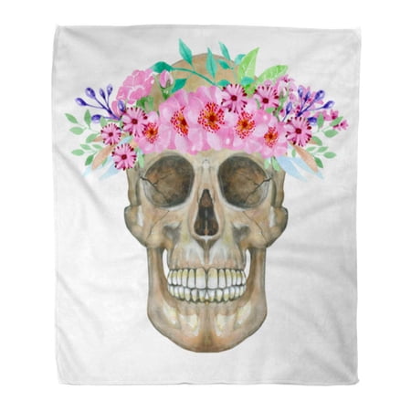 SIDONKU Throw Blanket Warm Cozy Print Flannel Colorful Girl Human Skull Flowers Watercolor Pink Amazing Comfortable Soft for Bed Sofa and Couch 50x60 Inches