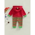 thumbnail image 3 of Infant Baby Girl Boy Christmas Outfit 3 6 9 12 18 Months Stripe Hooded Romper Long Sleeve Zipper Jumpsuits Bodysuits, 3 of 7