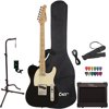 Sawtooth Black ET Series Electric Guitar with Aged White Pickguard - Includes: Gig Bag, Amp, Picks, Tuner, Strap, Stand, Cable, and Guitar Instructional