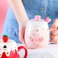 thumbnail image 3 of Tazas bonitas de fresa, taza de café rosa, taza de cerámica Kawaii, té de la mañana, taza de leche y fruta con tapa encantadora, cuchara, novedad creativa, 500ml, 3 of 5
