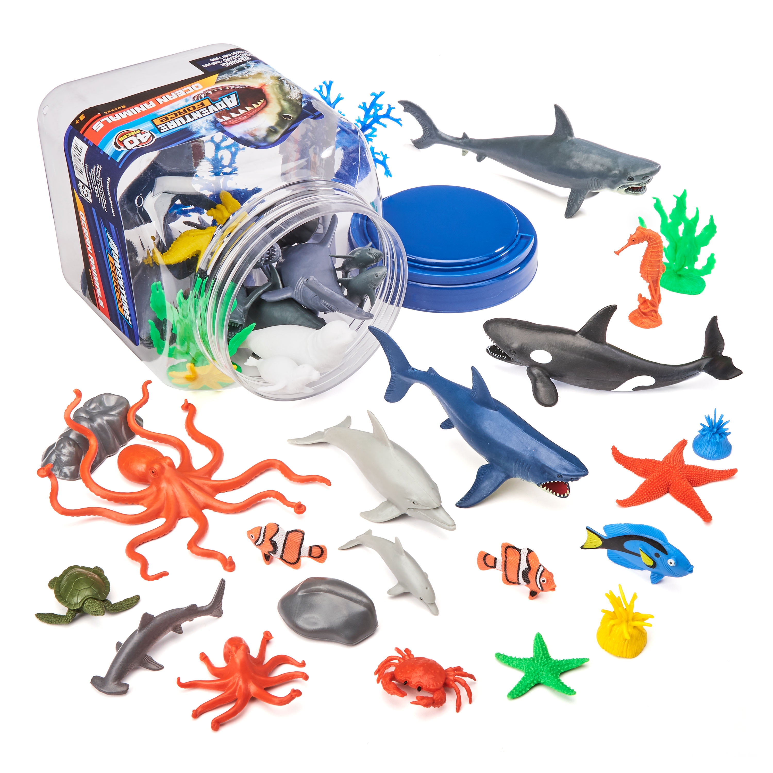 Adventure Force 40-Piece Jumbo Bucket Play Set, Ocean Animals 
