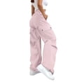 thumbnail image 4 of Women's Water Resistant Work Pants High Waisted Multi-Pocket Cargo Pants Loose Wide Leg Outdoor Tactical Pants for Work Casual Fashion Trendy Wear Pink XL, 4 of 5
