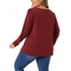 thumbnail image 3 of Blusa de mujer de talla grande Agnes Orinda con detalle de pliegues frontales, cuello redondo, manga larga, camiseta básica casual 1X burdeos, 3 of 6