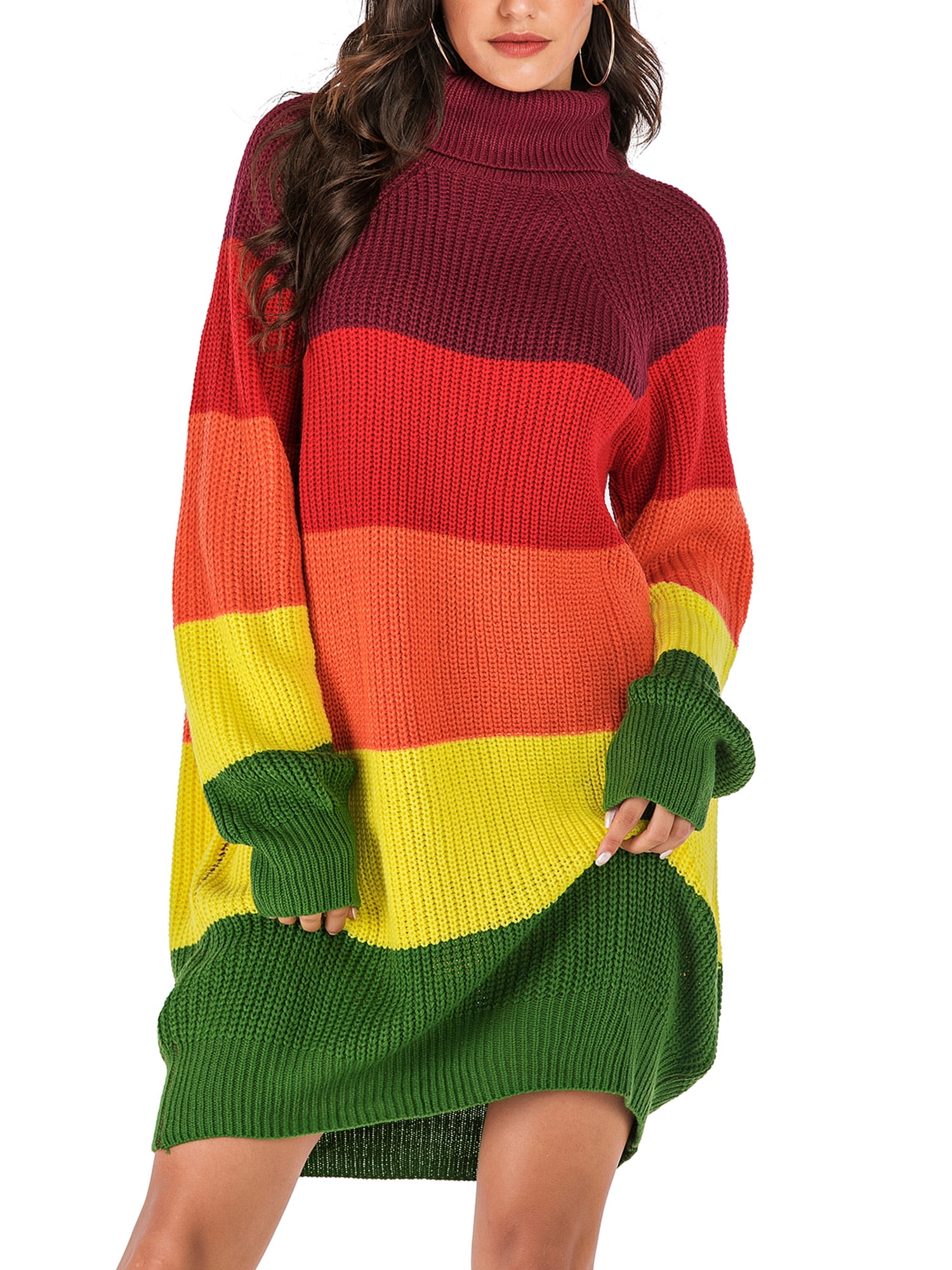Women's Turtleneck Long Sweater Winter Fashion Long Sleeve Sweater Dress