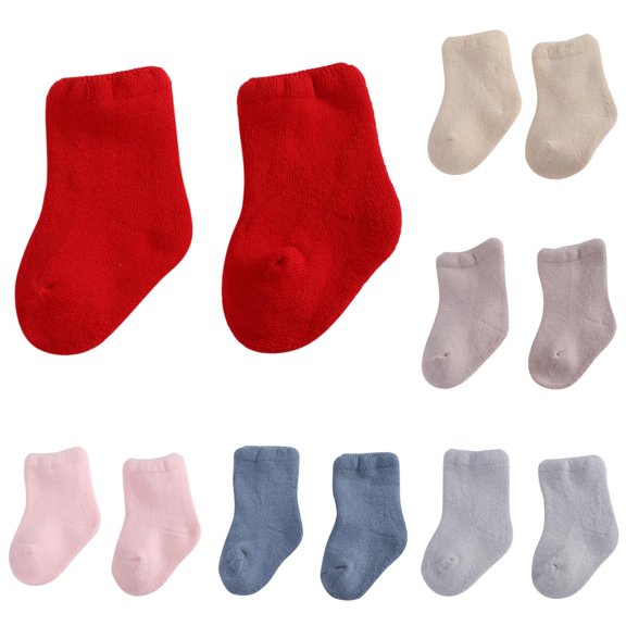 Krdevn Plain Knit Mid Ankle Socks, Soft Thick Warm Stretchy Breathable Cold Season Daily Hosiery (Unisex),0-12 Months