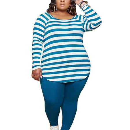 

Colisha Ladies Nightwear Crew Neck Lounge Sets Striped Sleepwear 2 Piece Outfits Sleep Long Sleeve Pjs Blue XL
