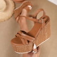 thumbnail image 4 of Pandaie Platform Sandals Women Ankle Strap Wedge Summer Beach Slides 4.72 Inch Open Toe Espadrille Dressy Slip on Sandal Brown 6, 4 of 8