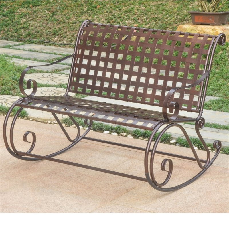 Pemberly Row Iron Patio Rocker Loveseat in Bronze