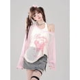thumbnail image 3 of Summer Sweet Kawaii See Through T-shirts Women 2000s American Vintage Tees  Korean Printed Y2k Tops Subculture Oversize T Shirt, 3 of 27