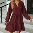 thumbnail image 5 of FAIWAD Women Long Sleeve Ruffle Tiered Dresses V Neck Loose A-Line Dresses Basic Party Cocktail Mini Dress, 5 of 8