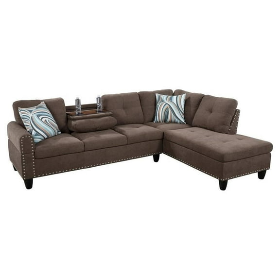 Star Home Living Corp Victor Linen Fabric Sectional Sofa in Brown/Gray