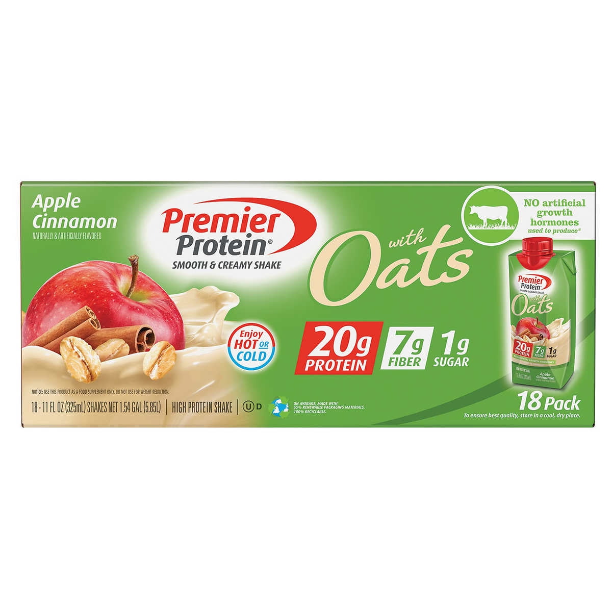 Premier Protein With Oats Shake, Apple Cinnamon, 11 fl oz 18pack