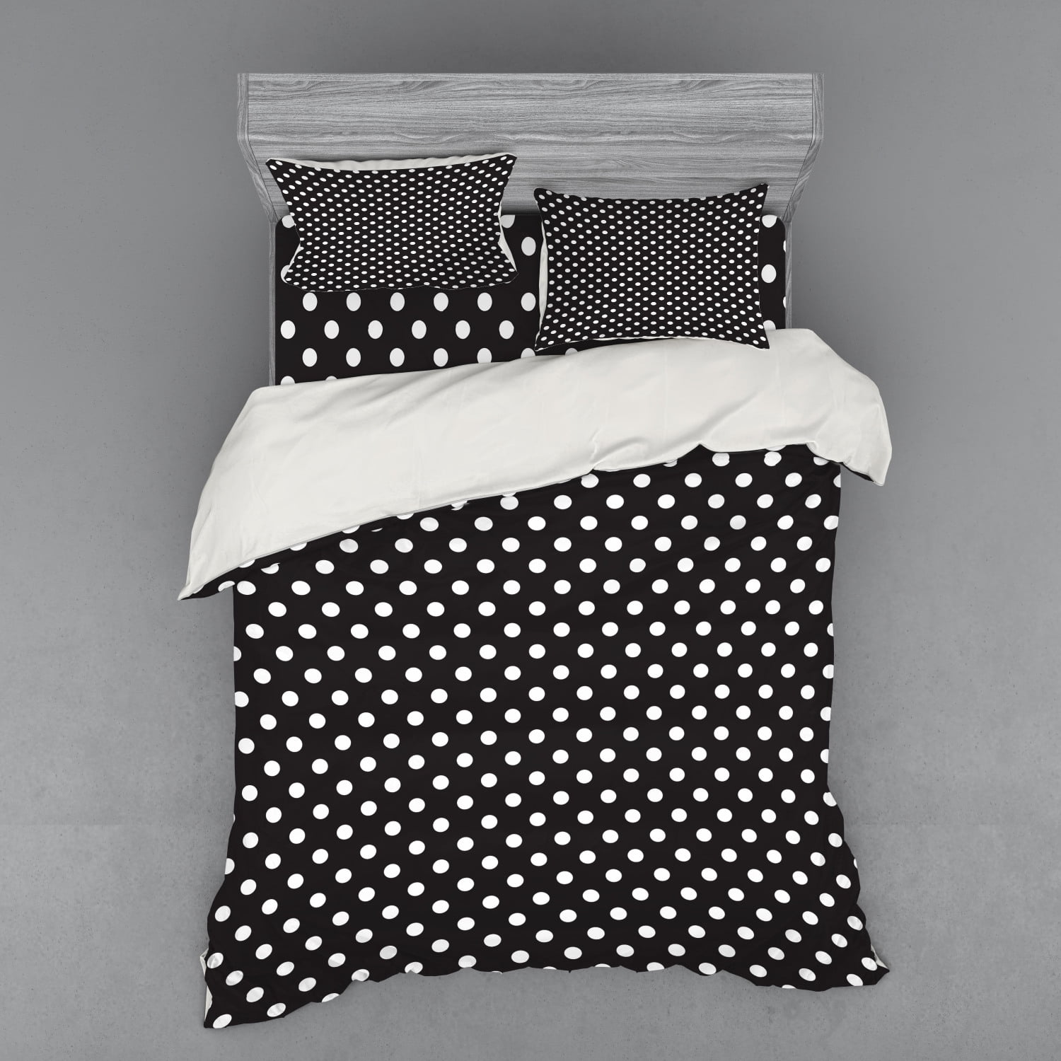 Dots Duvet Cover Set, Classical Pattern of White Polka Dots on Black