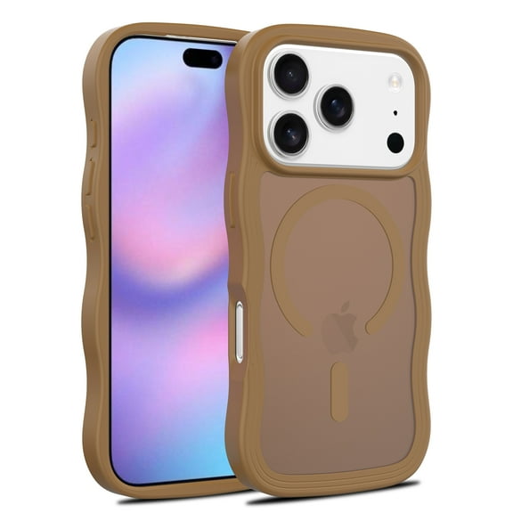 Decase Compatible with Apple iPhone 17 Pro Case, Curly Wavy Frame Hard Translucent Matte Clear Back Cover for Women Men,Compatible with Mag-Safe,TPU Bumper Shockproof Phone Case,Brown