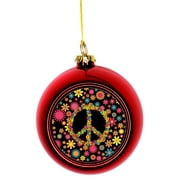 Floral Peace Symbol Bauble Christmas Ornaments Red Bauble Tree Decoration