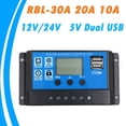 thumbnail image 1 of LCD 12/24V 10/20/30A Solar Charge Controller Regulator Controller Regulator; Solar Intelligent PWM Timer USB, 1 of 8