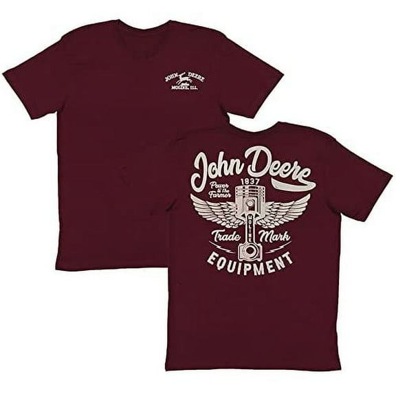 John Deere Men's Nothing Runs Like A Deere Print Short Sleeve T-Shirt (Medium, Burgundy - Piston Wings)