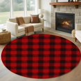 thumbnail image 2 of Christmas Farmhouse Washable Round Area Rug 8 ft, Classical Red Black Buffalo Plaid, Soft Non Slip Rugs Stain Repellent Indoor Felt Carpet for Living Dining Room Bedroom Home Office, 2 of 9