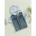thumbnail image 3 of hirigin Kid Toddler Summer Coat, Denim Patchwork Short Sleeved Hooded Button Closure T-Shirt for Boys Girls, 3 of 8