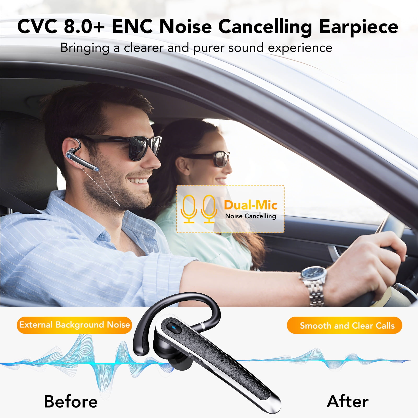 Bluetooth Headset V5.4, Wireless Bluetooth Earpiece, 65H Talk Time with LED Charging Case, Hands Free Noise Canceling Headphones, Wireless Headset with Mute Button for Cell Phones/Trucker/Home/Office