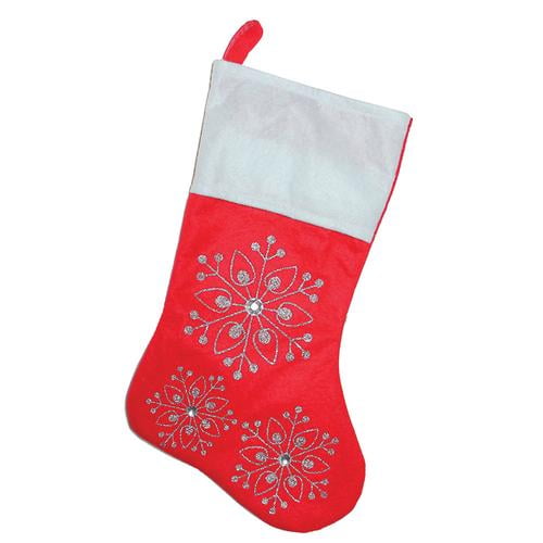 Details about   19" RED CHRISTMAS STOCKING W/SNOWFLAKE GLITER CUFF HOME DECOR Holiday Time 