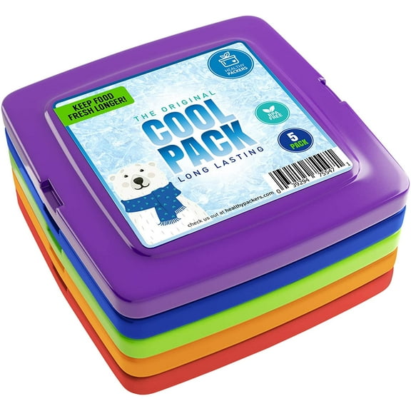 Healthy Packers Ice Pack for Lunch Box - Freezer Packs - Original Cool Pack | Slim & Long-Lasting Ice Packs for Your Lunch or Cooler Bag (5 Pack -Colored)