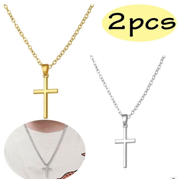 Jewelry Necklace Mens Jewelry Cross Necklace Necklaces Mens Necklaces Gold/Silver Cross Necklace for Men 2 Pack