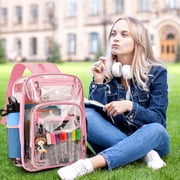 SANMADROLA Clear Backpack, Heavy Duty PVC Transparent Backpack Stadium approved with Reinforced Strap School Bookbag for School, Workplace, Stadium, Travel, Security, Festival, College (Pink)