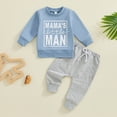 thumbnail image 3 of Towmus Toddler Baby Boy Fall Outfit Mama's Boy Letter Embroidery Sweatshirt Top Elastic Pants Set Cute 2pcs Winter Clothes, Light Blue, 18-24M, 3 of 9