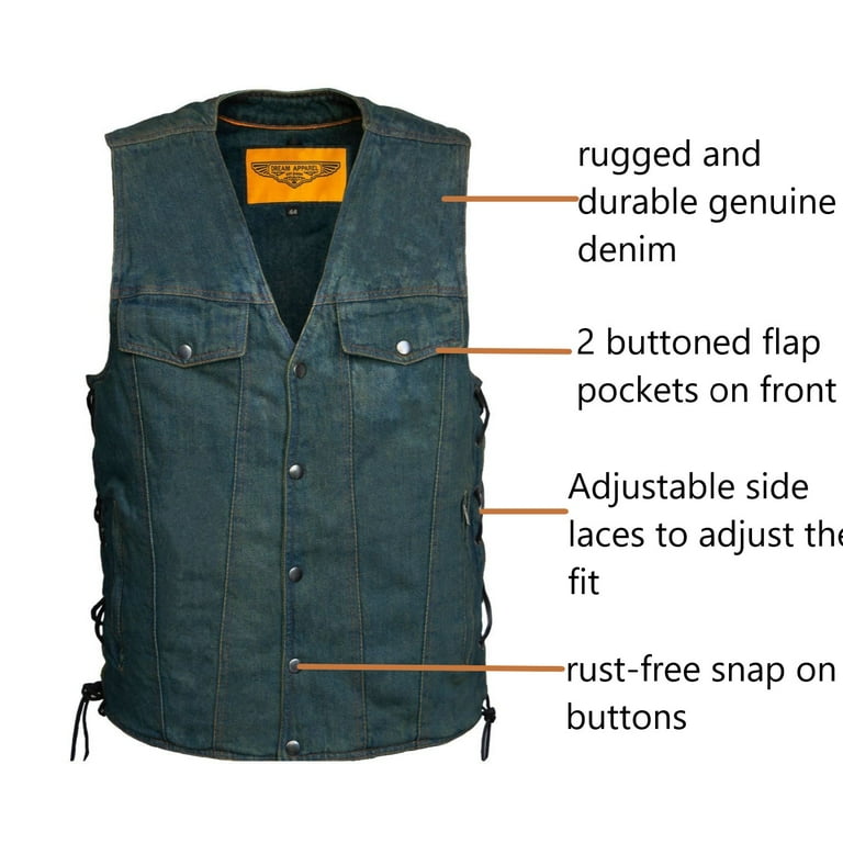 Dream Apparel Men s Denim Motorcycle Vest with 9 Pockets Side Laces Dark Blue Walmart