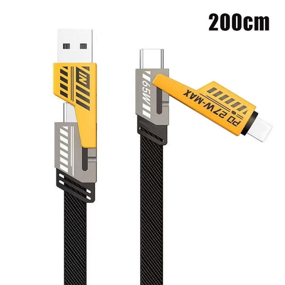 QHUDLV 4-in-1 Fast Charging Cable, 65W USB-C Quick Charger with Aluminum Plug, Heavy-Duty Braided Universal Cable