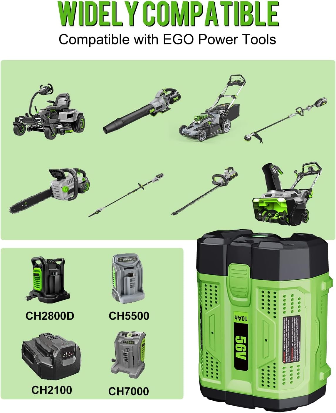 2 Pack 56V 10.0Ah Replacement Battery for EGO Power Tools Compatible with BA1400 BA1400T BA2800 BA2800T BA4200 BA4200T BA5600T EGO 56V Lithium Ion Battery Pack