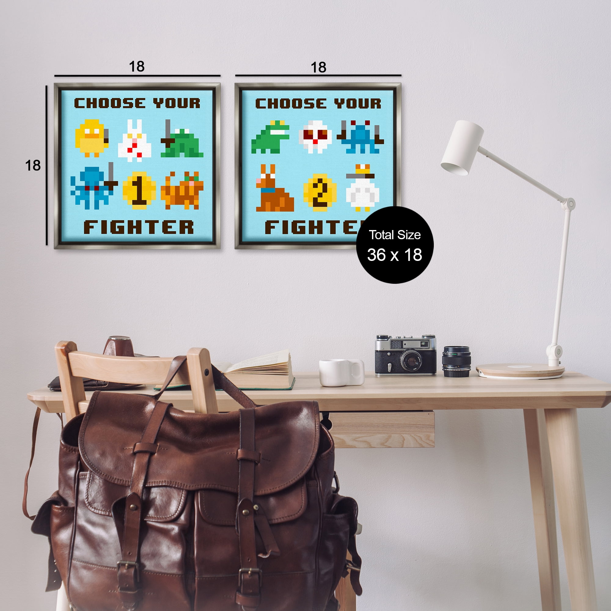 Stupell Industries Choose Your Fighter Game Entertainment Painting Gray Floater Framed Canvas Art Print Wall Art, 18 x 18, Set of 2