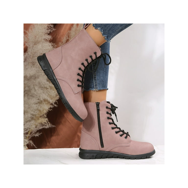 Gomelly Winter Boot for Women Lace Up Ankle Booties Flat Leather