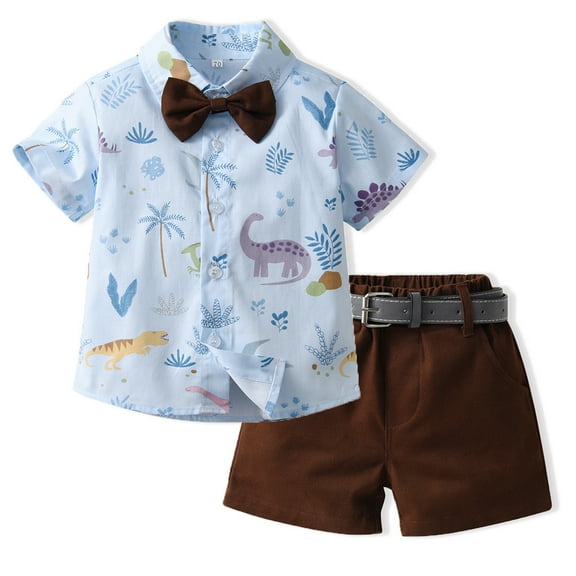 LYMAYTER Boys Baby Short Set 2PCS Infant Short Sleeve Bowtie Shirt Belt Shorts Outfit for 3 M-5 T