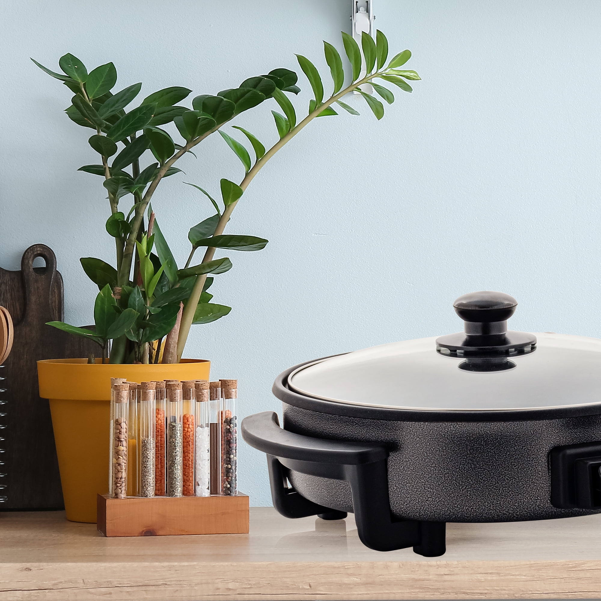 Electric Skillet With Nonstick Coating And Glass Lid, 12 Inch Portable  Kitchen Countertop Cooking Pan, Adjustable Temperature Control, Cool From  Xuwangapls, $23.78