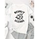 thumbnail image 2 of Camiseta Para Mujer Ropa De VeranoWomen's Casual "Respect the Oceans" Shark Graphic Tee - Short Sleeve, Round Neck, Polyester Blend, Comfortable Summer Top for Casual AttireFather's Day, Mother's Da, 2 of 6