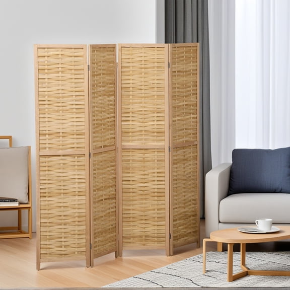 Kadyn Privacy Screens and Panels, Hand Woven Room Divider, 4 Panel Bamboo Folding Privacy Screen, 47.25"x67"x0.75", Natural