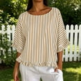 thumbnail image 2 of Miluxas Womens Striped Shirts Batwing Half Sleeve Round Neck Loose Tunic Shirts Cute Ruffle Trim Beach Vacation Outfits for Casual Summer Beige, 2 of 8