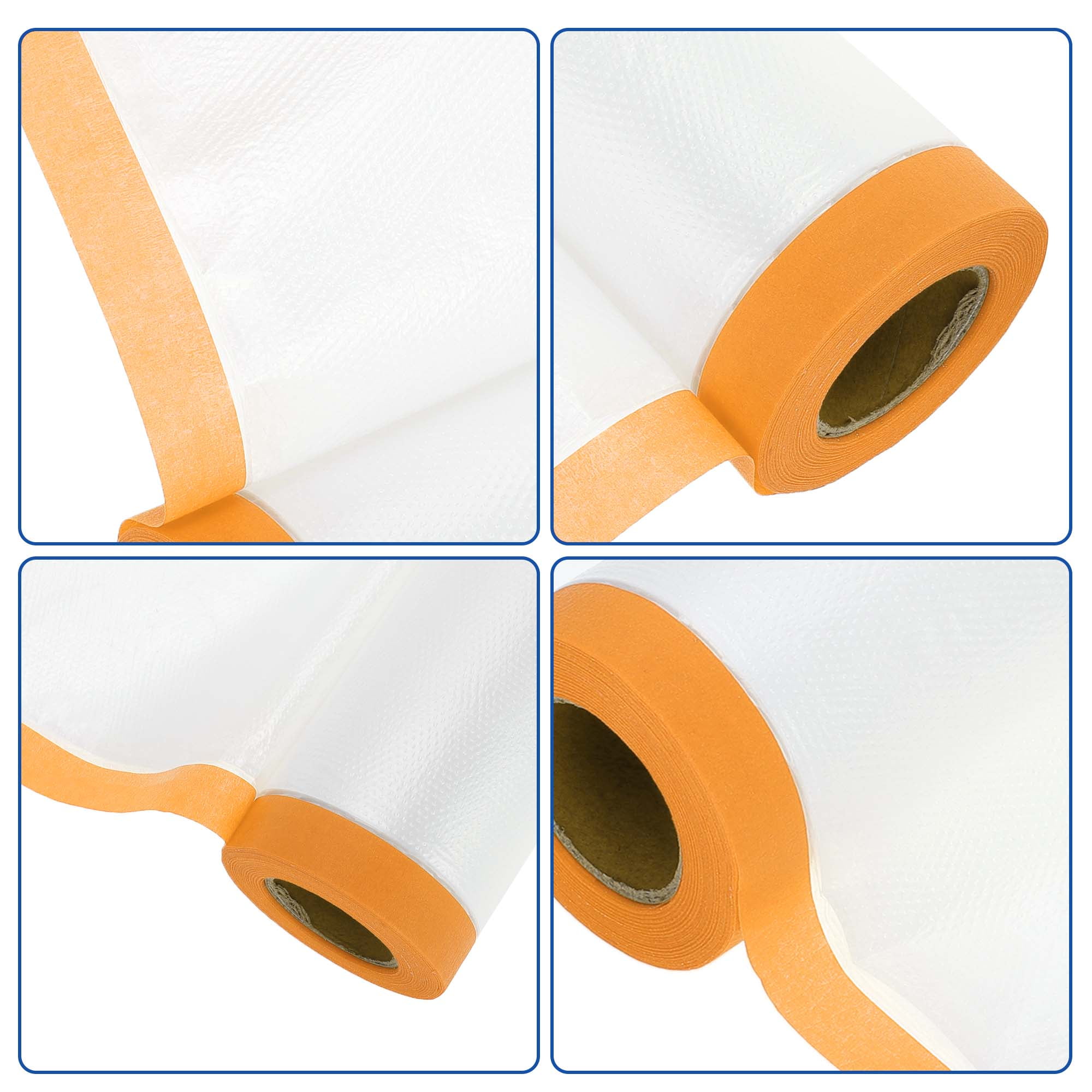 Unique Bargains Masking Paper with Tape 2000x110cm / 65.62ftx43.31" 1 Set Pre-Taped Paper Film Kit White Orange
