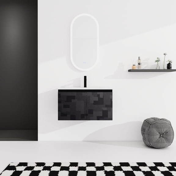 30'' Wall-Mounted Bathroom Vanity | Stylish & Eco-Friendly for Daily Use | Paint-Free Plywood & Glazed Ceramics | Organized Storage with Soft-Close Doors