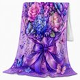 thumbnail image 2 of Romantic Butterfly Floral Bouquet Purple Bow Fantasy Garden, Cozy Friendship Quote Scene, Warm Flannel Blanket for Living Room and Reading Nook, Art Lovers Friendship Gift, Fantasy Home Decor, 2 of 9