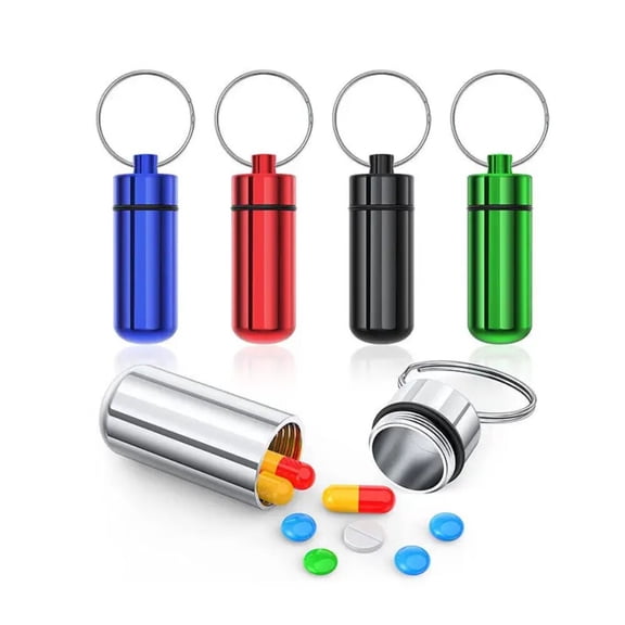 Small Portable Pill Case with Keychain(5 Pack),Waterproof Aluminum Pill Holders, First Aid Pill Container,Mini Pill Container