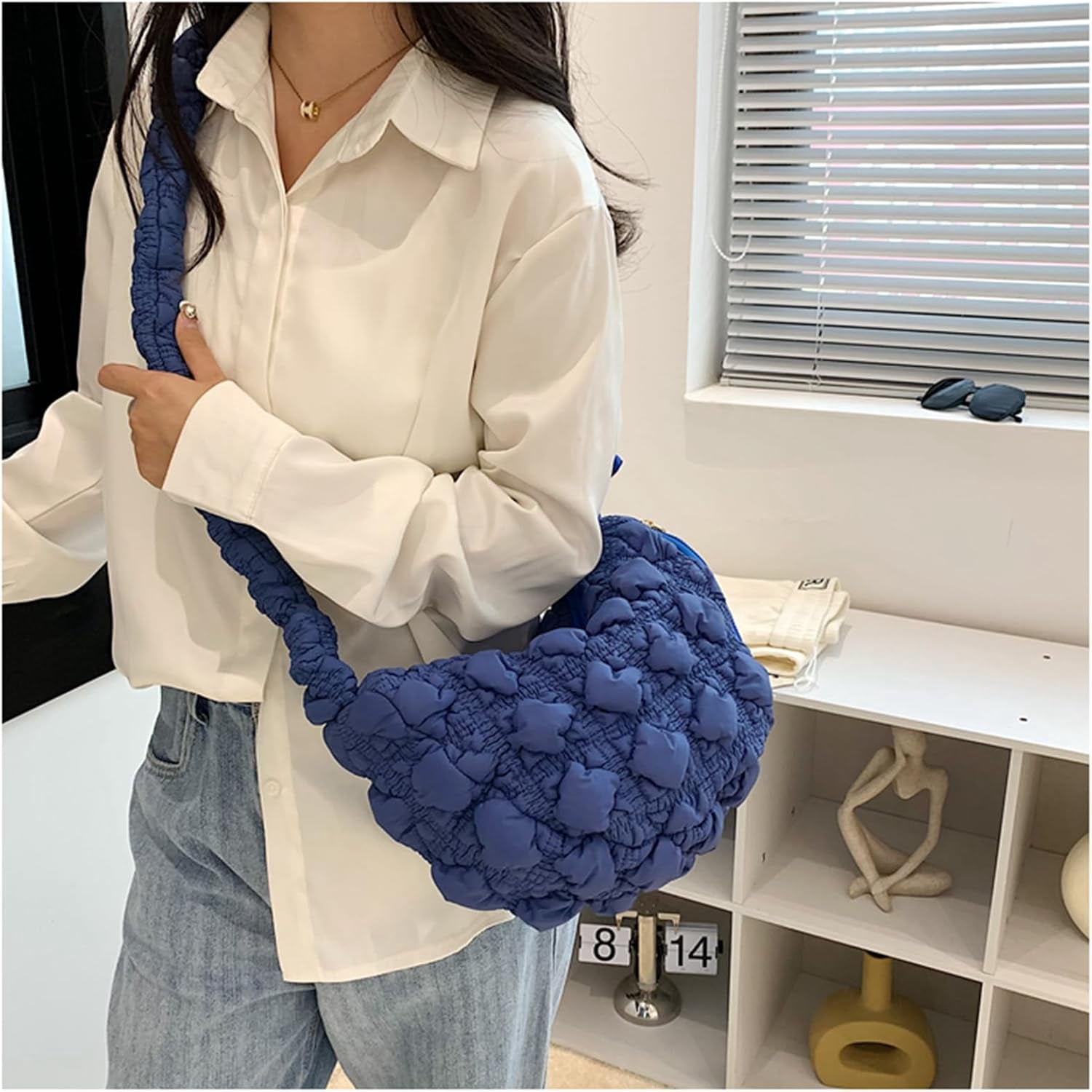 Small Bag,Adjustable Shoulder Strap Puffer Crescent Crossbody Bags Lightweight Hobo Handbag Puff Purse
