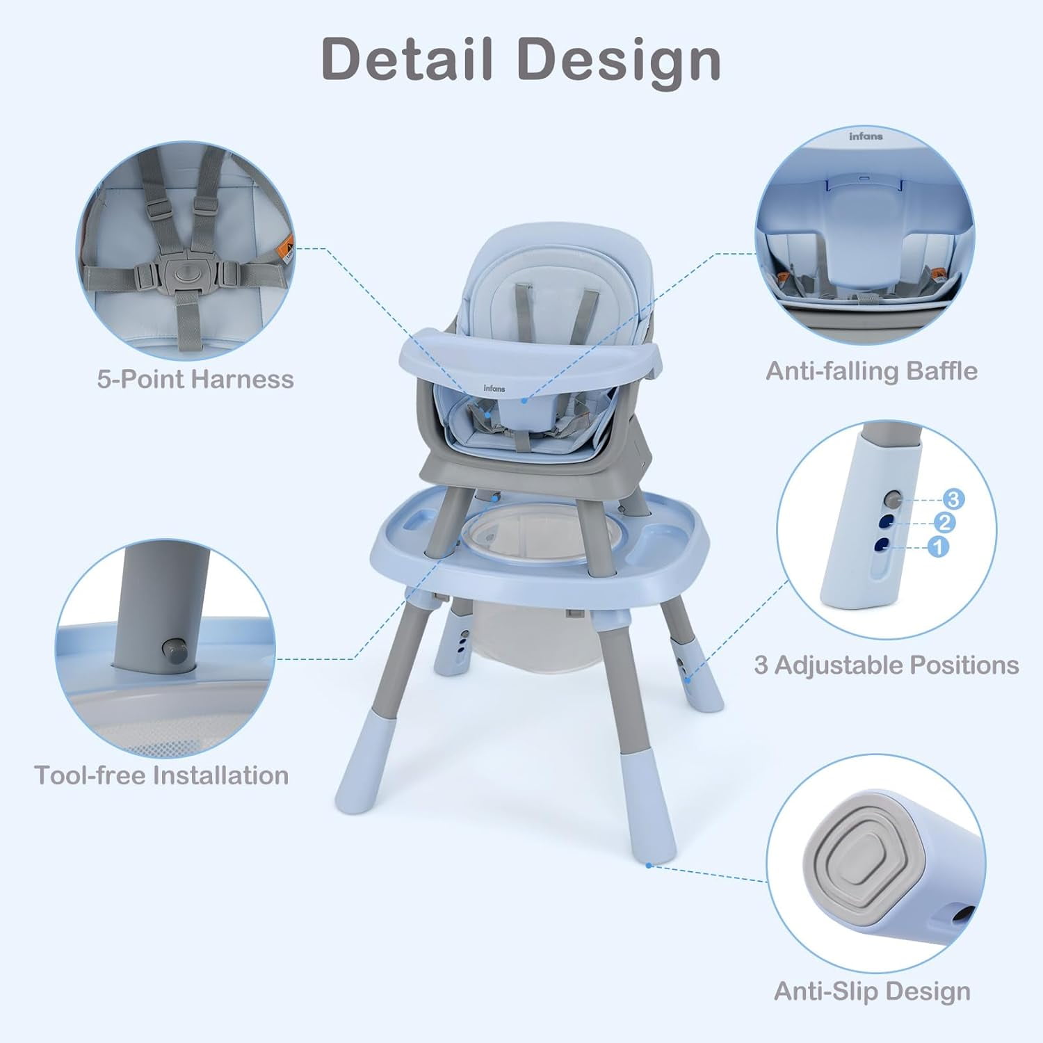INFANS 9 in 1 High Chair, Convertible Baby Highchair for Babies and Toddlers, Table and Chair Set Building Block Infant Dining Booster Seat, Kids Stool with Activity Children Play Kitchen